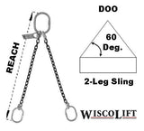 Grade 100 Chain Slings (DOO), 2-Leg, Cap 7400-39,100 Lbs