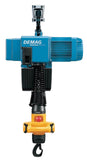 Demag DCM-Pro Manulift hoist for material handling with blue motor and yellow hook