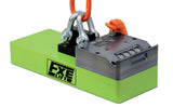 Industrial Magnetics FXE Series 100 lifting magnet with bright green body and heavy-duty metal lifting hardware
