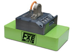 Industrial Magnetics FXE Series 100 lifting magnet with green base and sturdy metal hook for heavy lifting