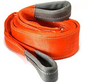 WiscoLift heavy duty recovery strap in bright orange with reinforced looped ends for vehicle towing