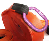 WiscoLift heavy duty recovery strap in bright orange with purple metal hook for vehicle towing