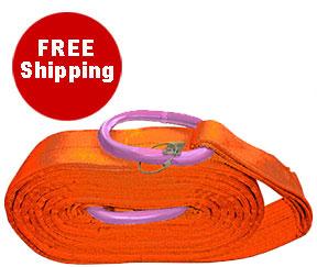 WiscoLift heavy duty recovery strap with steel rings in bright orange for vehicle towing