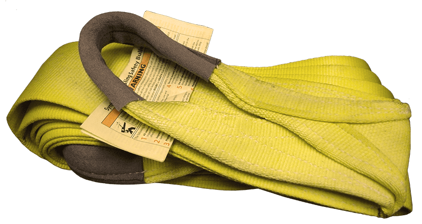 WiscoLift rollover recovery straps in yellow with reinforced loops for vehicle recovery