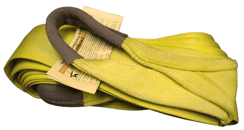 WiscoLift rollover recovery straps in yellow heavy-duty fabric for vehicle recovery and towing