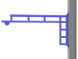 Blue Gorbel wall mounted workstation jib crane attached to a gray vertical support structure