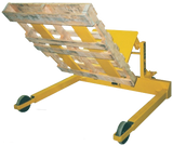 Econo Lift Lift Table Straddle Tilter with yellow frame and wooden pallet support for heavy lifting