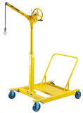 Yellow ergonomic lifting device for material handling with wheels and a hand crank by Syclone Attco Service