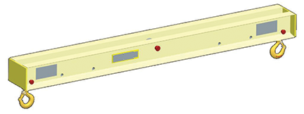 MW Ultra Low Headroom Lifting Spreader Beam in yellow with hooks for heavy lifting applications