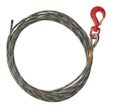 Heavy duty steel winch cable with red hook by Wrecker Supply USA for towing and recovery