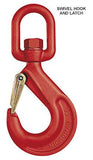 Red swivel hook and latch for heavy duty steel winch cable by Wrecker Supply USA
