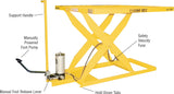 Econo Lift yellow light duty lift table with support handle and manually powered foot pump