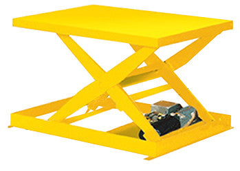 Econo Lift yellow light duty lift table with scissor design for easy lifting and positioning