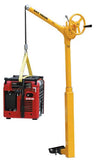 Yellow Syclone Attco Service truck mounted lifting device lifting a red generator